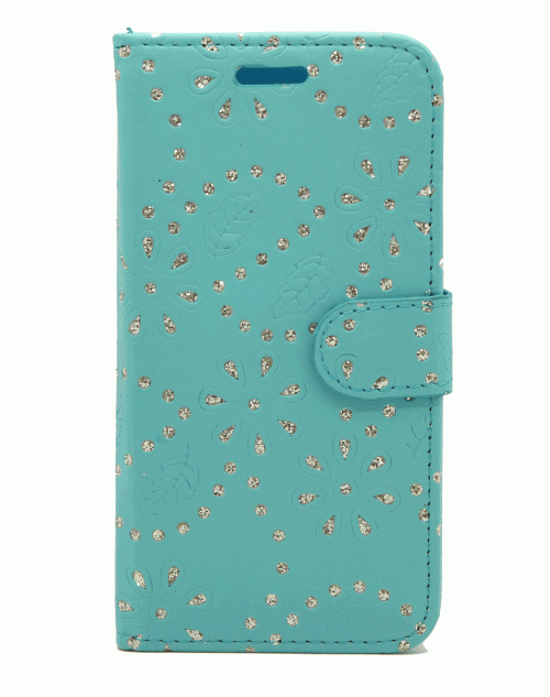 Samsung Galaxy S7 Glitter  Pu Leather Book Style Wallet Case with free  Stylus-Blue